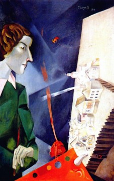 Marc Chagall Painting - Self portrait with palette contemporary Marc Chagall
